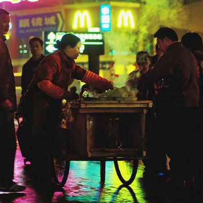A Food Cart in front of McDonalds, China