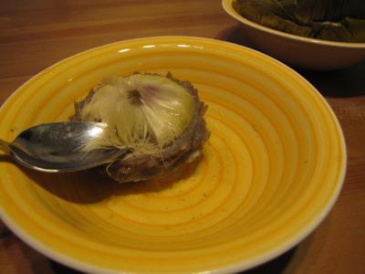 clean off the artichoke heart with a spoon 1
