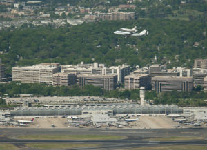 Shuttle Flying Past Reagan International Airport