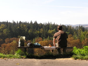 Hiker on a Bench