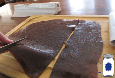 Cutting Fruit Leather on Cutting Board