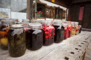 Compote and jam jars on the table